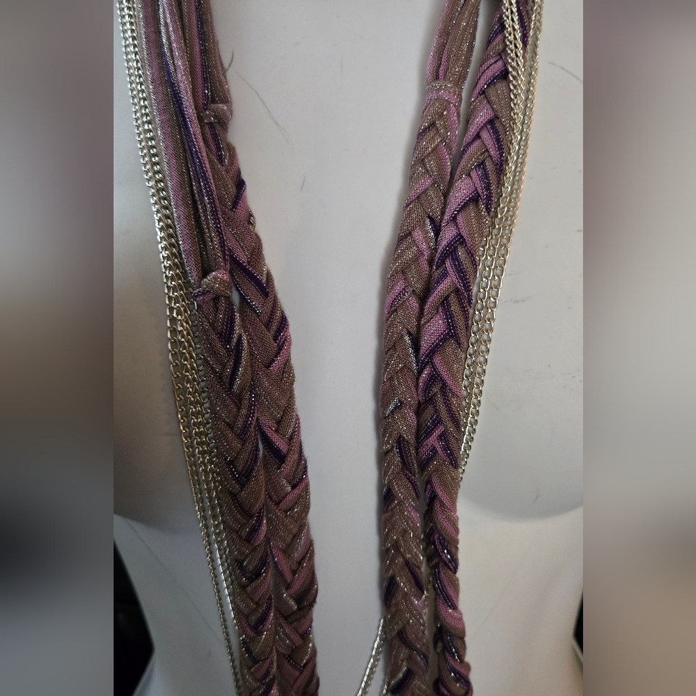 Purple & Silver Women's Handmade Braided Scarf/necklace 26" - Picture 5 of 6